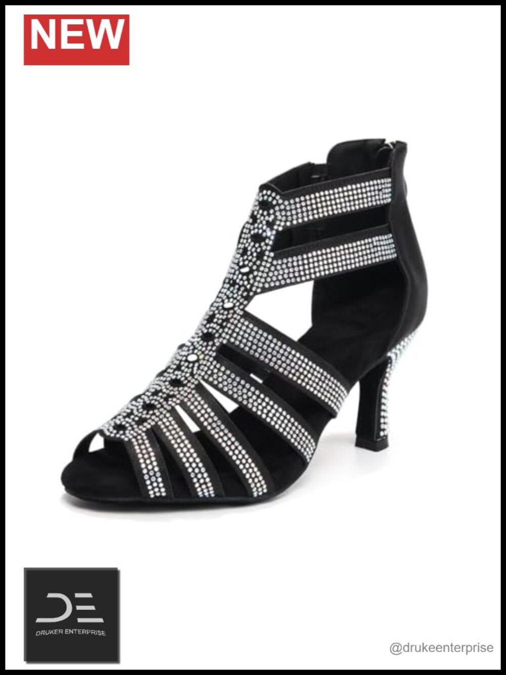Rhinestone Latin Dance Boots High Heel Women's Peep Toe Zipper